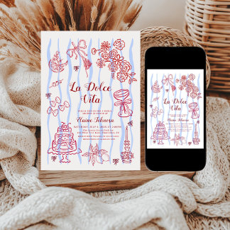 Invitation Red Blue Lemon La Dolce Vita Bridal Shower