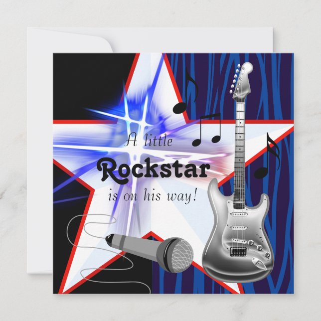 Invitation Red Blue Zebra Rockstar Baby Boy Douche (Devant)
