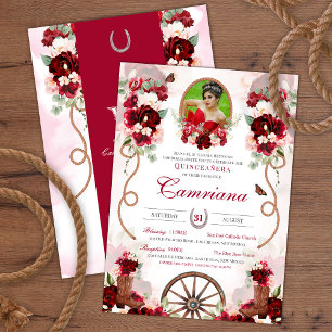 Invitation Red & Blush Western Charro Ajouter Photo Quinceane