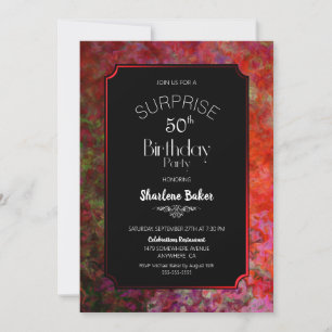 Invitation Red Border Black Surprise 50e fête d'anniversaire