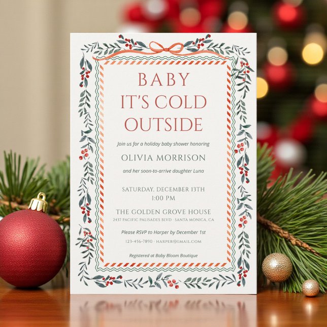 Invitation Red Bow Baby It's Cold Outside Baby Shower (Créateur téléchargé)