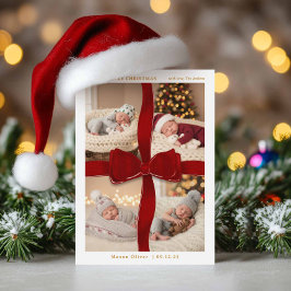 Invitation Red Bow Baby’s First Christmas Four Photo Card