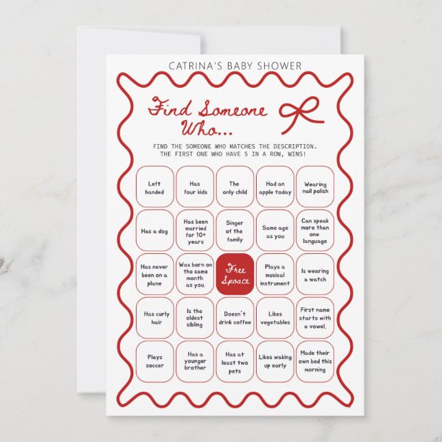 Invitation Red Bow Baby Shower - Editable Name, 5x7 Invitatio (Devant)