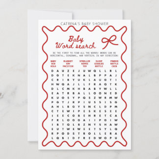 Invitation Red Bow Baby Shower - Editable Name, 5x7 Invitatio