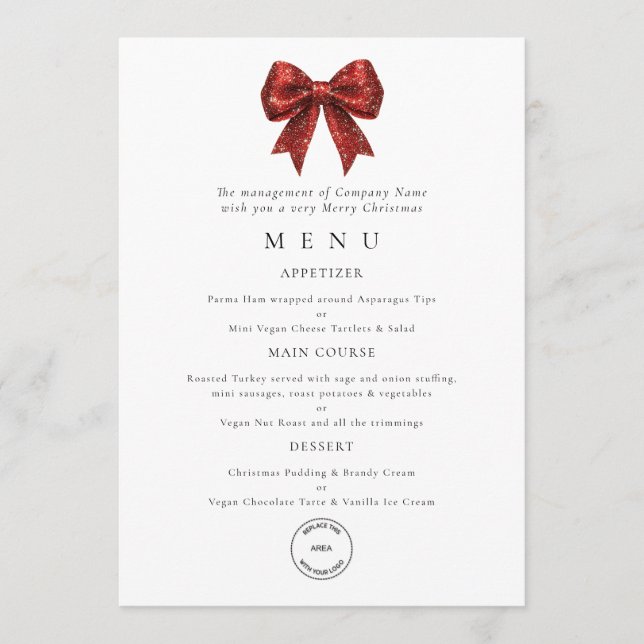 Invitation Red Bow Business Logo Christmas Party Menu Card (Devant)