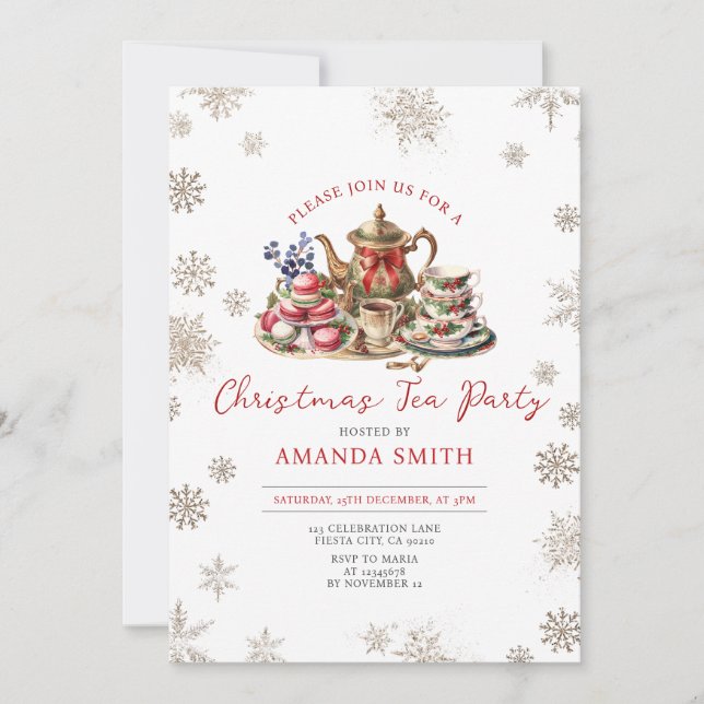 Invitation Red Bow Christmas Tea Adulte Anniversaire Fête Flo (Devant)