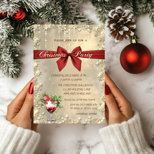Invitation  Red Bow Cocktail Poinsettia Christmas Corporated  (Créateur téléchargé)