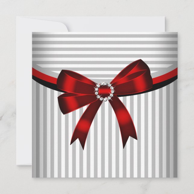 Invitation Red Bow Grey Black White Strik Anniversaire (Devant)