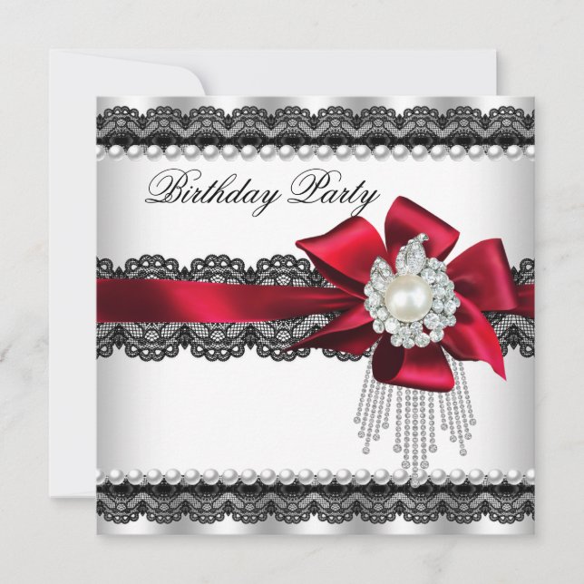 Invitation Red Bow Pearl Lace Pearl (Devant)