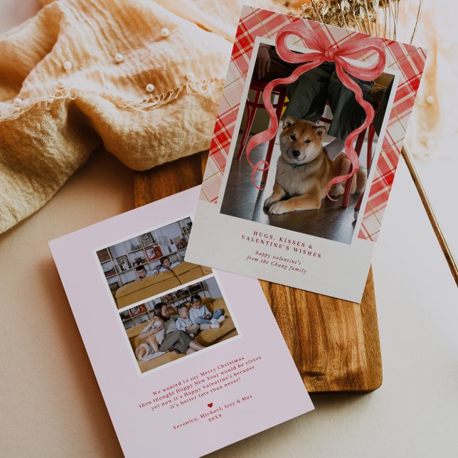 Invitation Red Bow Plaid Valentine’s Photo Card (Créateur téléchargé)