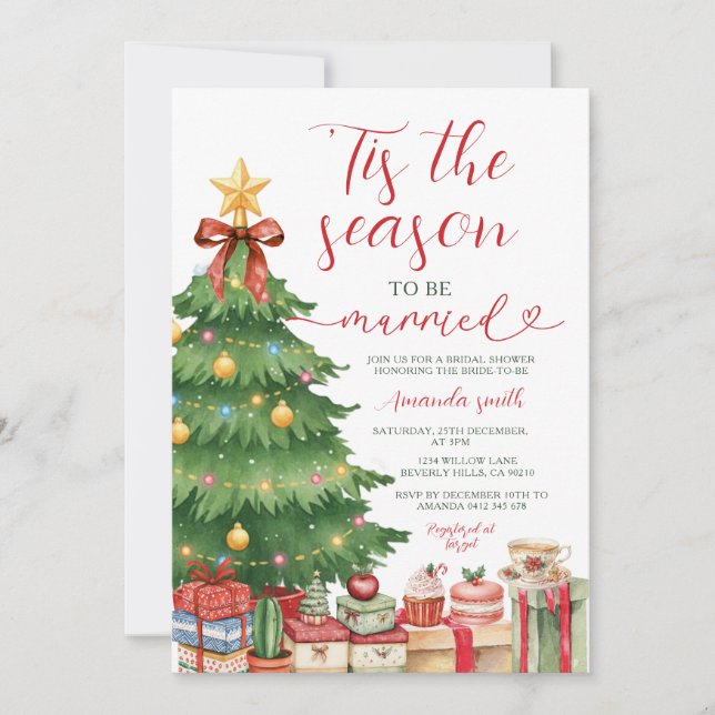Invitation Red Bow Tis The Season to Be Married Bridal Shower (Devant)