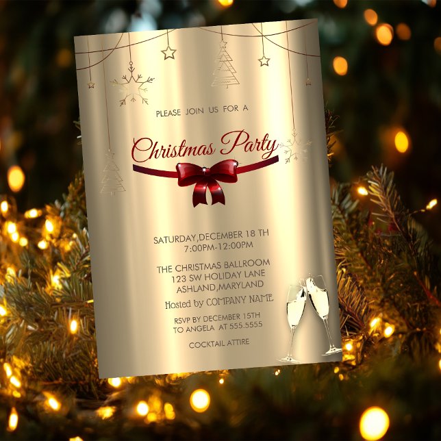 Invitation Red Bow, Verres Or Ornaming Société Noël (Créateur téléchargé)