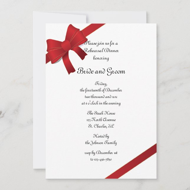 Invitation Red Bows - Répétition de mariage d'hiver Invitatio (Devant)