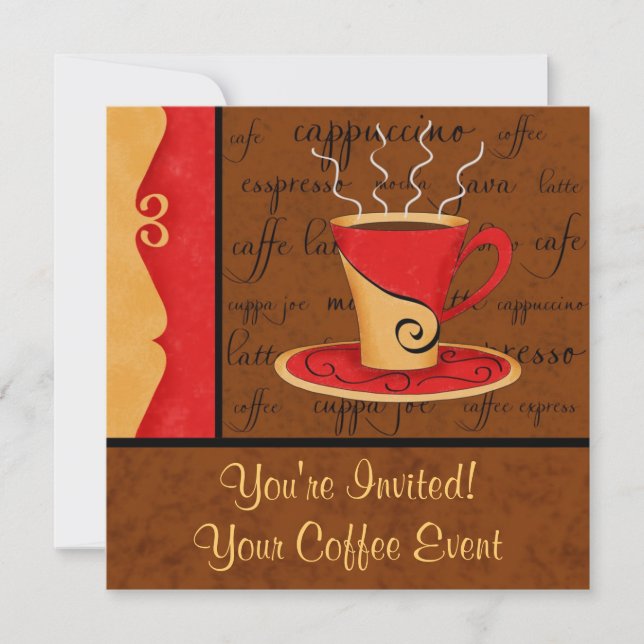 Invitation Red Brown Gold Espresso Coffee Art Nom personnalis (Devant)