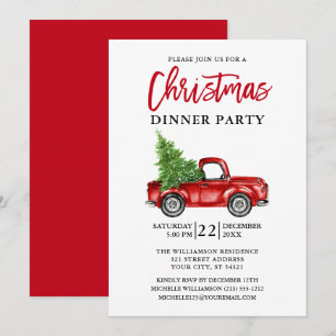 Invitation Red Brush Script Camion Noël Party Rouge