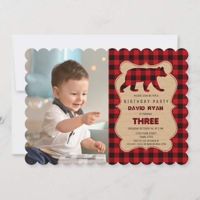 Invitation Red Buffalo Lumberjack Photo Anniversaire (Devant)