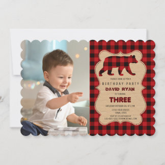 Invitation Red Buffalo Lumberjack Photo Anniversaire
