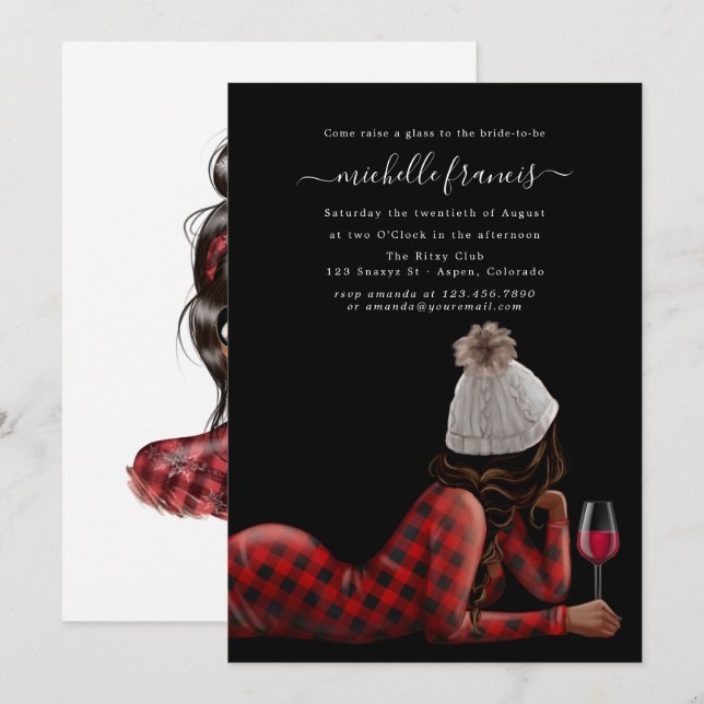 Invitation Red Buffalo Plaid Christmas Fête des mariées (Devant / Derrière)