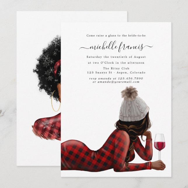 Invitation Red Buffalo Plaid Christmas Fête des mariées Invit (Devant / Derrière)