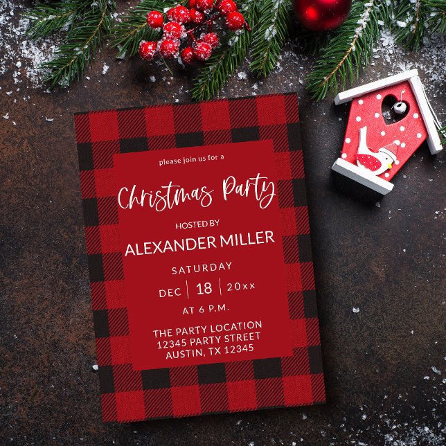 Invitation Red Buffalo Plaid Flannel fête de Noël (Créateur téléchargé)