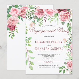 Invitation Red Burgundy et Blush Pink Roses
