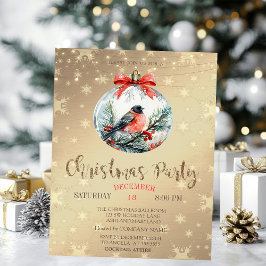 Invitation Red Cardinal Holly Berry Ball Gold Christmas