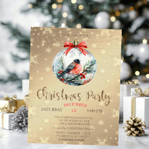 Invitation Red Cardinal Holly Berry Ball Gold Christmas