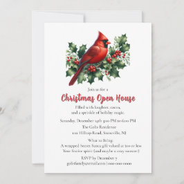 Invitation Red Cardinal with Holly Christmas  Open House 