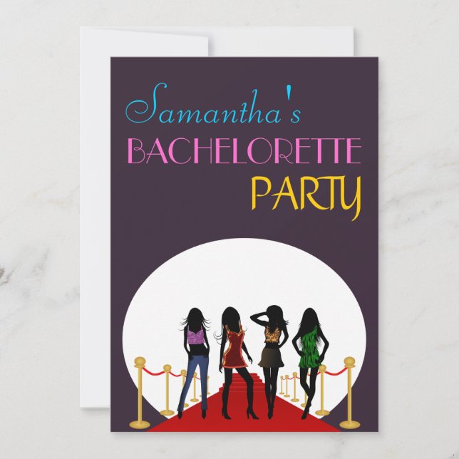 Invitation Red Carpet Bachelorette Party Purple Hens Invitati (Devant)