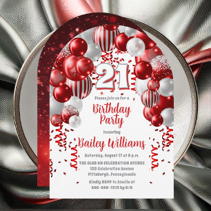 Invitation Red Celebration Balloons 21e fête d'anniversaire