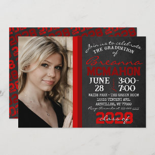 Invitation Red Chalkboard Graduation Photo