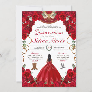 Invitation Red Charro Elegant Rose Quinceanera
