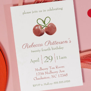 Invitation Red Cherry Coquette Aquarelle fête d'anniversaire