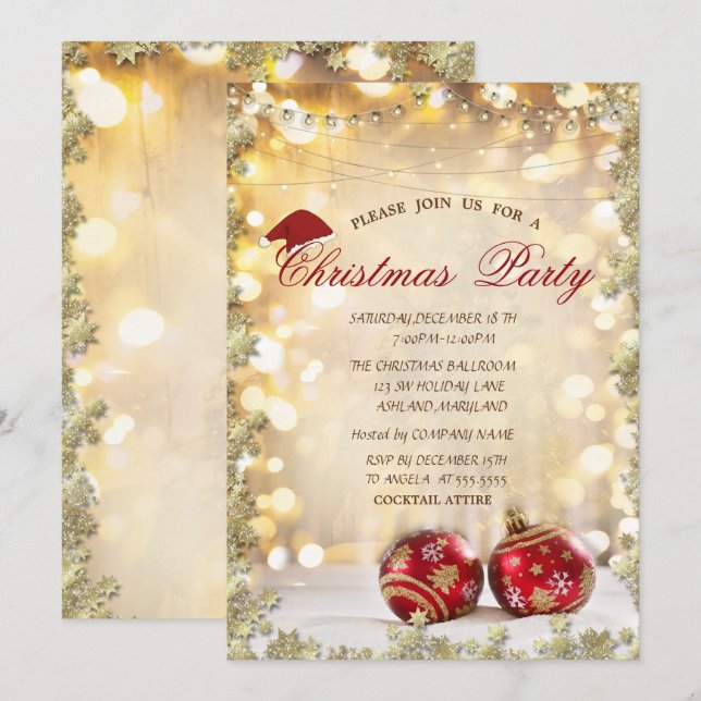 Invitation Red Christmas Balle, Stars Christmas Company Party (Devant / Derrière)