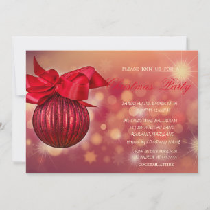 Invitation Red Christmas Balls Bokeh Company
