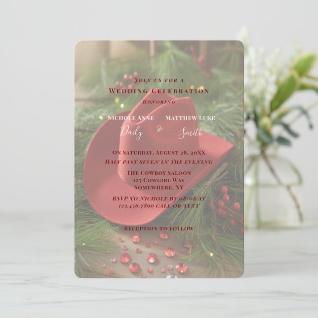 Invitation Red Christmas Cowboy Hat Wedding Celebration (Debout devant)