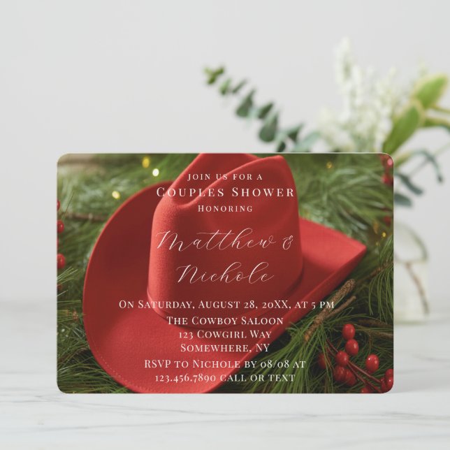Invitation Red Christmas Cowboy Hat Wedding Shower (Debout devant)