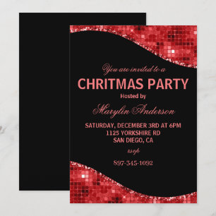 INVITATION RED CHRISTMAS DISCO SHIMMER PERSONNALISÉ