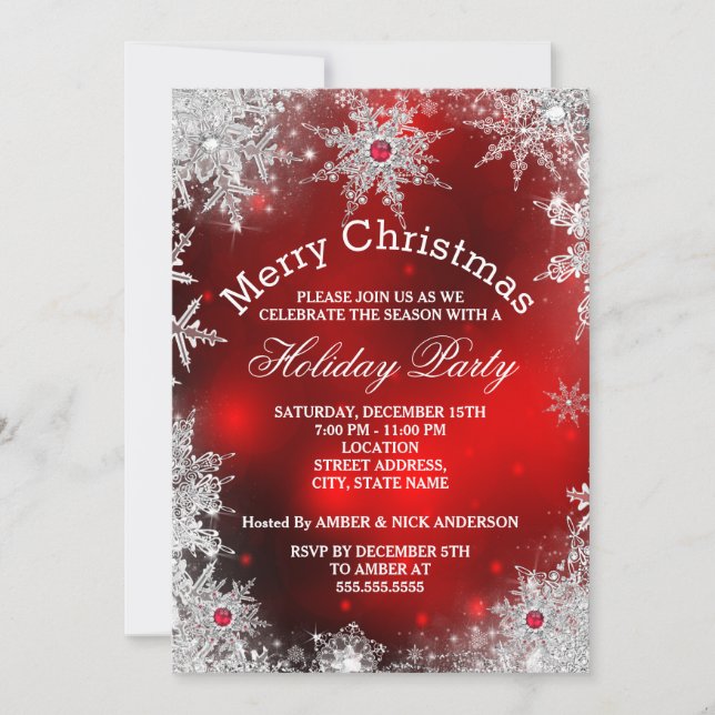 Invitation Red Christmas Holiday Party Winter Wonderland (Devant)