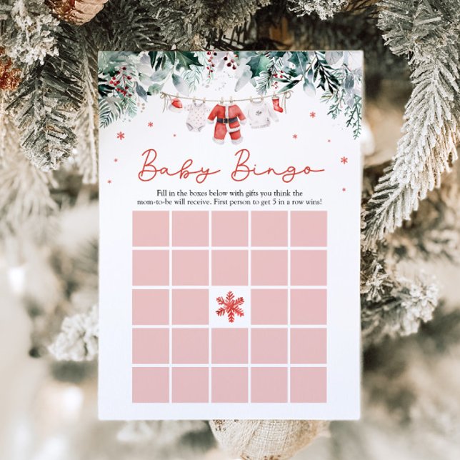 Invitation Red Christmas Père Noël Baby Bingo Baby shower Jeu (Watercolor Red Christmas Santa Baby Bingo Baby Shower Game)