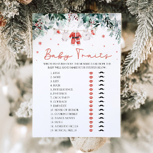 Invitation Red Christmas Père Noël Baby Traits Baby shower Je