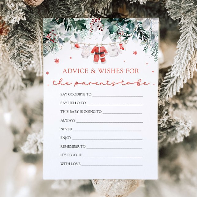 Invitation Red Christmas Santa Baby Shower Advice and Wishes  (Watercolor Red Christmas Santa Baby Shower Advice and Wishes)