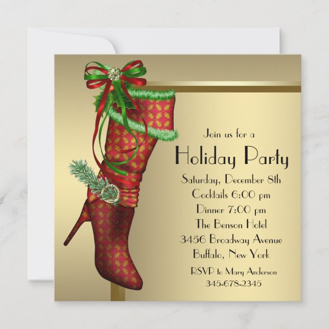 Invitation Red Christmas Stocking Corporate Christmas Party (Devant)