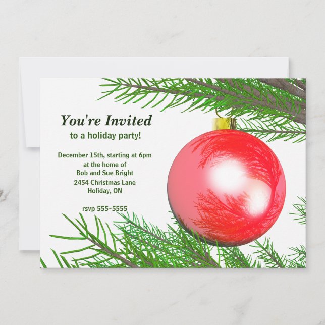 Invitation Red Christmas Tree Ball Fête (Devant)