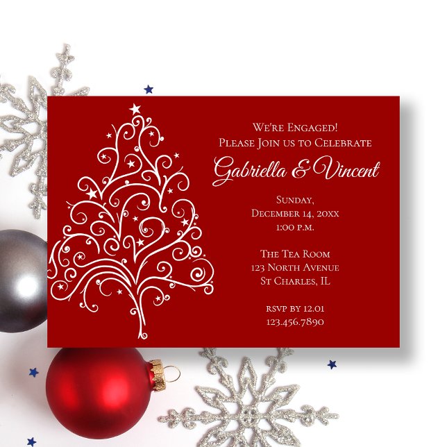 Invitation Red Christmas Tree Winter Engagement Party (Créateur téléchargé)