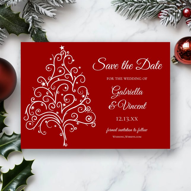 Invitation Red Christmas Tree Winter Wedding Enregistrer la d (Créateur téléchargé)
