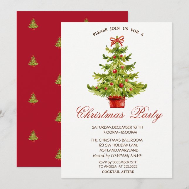 Invitation Red Christmas Trees Company Christmas Party (Devant / Derrière)