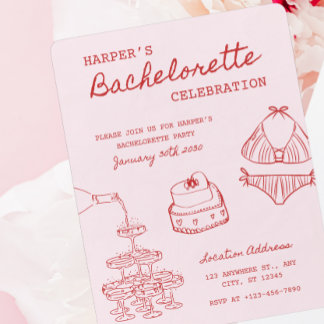 Invitation Red Cocktail Bachelorette Party