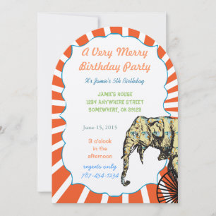 Invitation Red Colorant Circus Elephant Biker Anniversaire