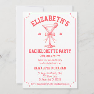 Invitation Red Coquette Retro 80s Country Club Bachelorette